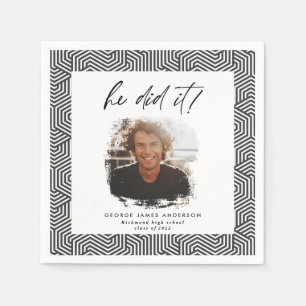 He did it charcoal geometric photo graduation  nap napkin
