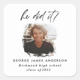 He did it charcoal geometric photo graduation square sticker