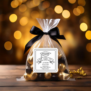 He Did It Grad Cap Graduation Name   School  Square Sticker