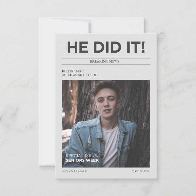 HE DID IT GRADUATION ANNOUNCEMENT PARTY INVITATION (Front)