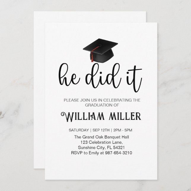 He Did It Graduation Class of 2025,Minimal grad Invitation (Front/Back)