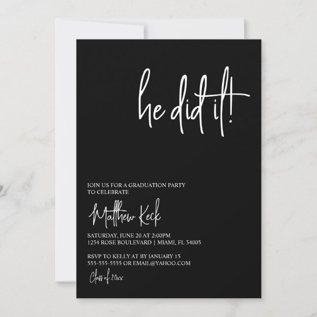 He Did It Graduation Party Invitation (Front)