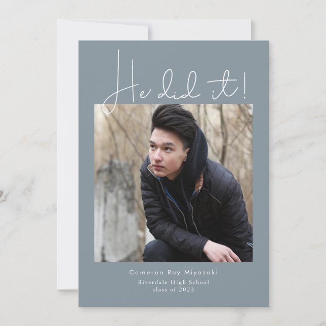 He Did It! Graduation Party Photo Invitation (Front)