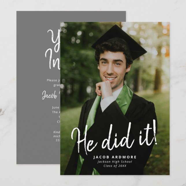 He Did It! Graduation Photo Invitation (Front/Back)