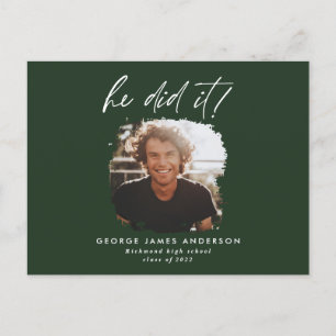 He did it green modern photo graduation   postcard