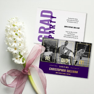 He Did It Modern Photo Grad Party Foil Invite 