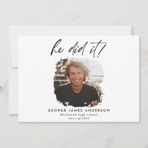He did it modern photo graduation invitation