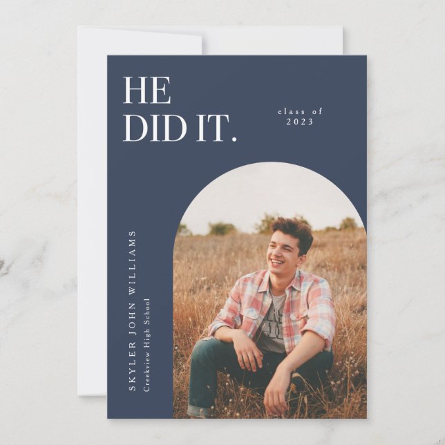 He Did It Navy Arch Graduation Announcement (Front)