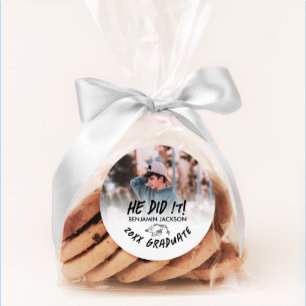 He Did It Photo Graduation Classic Round Sticker