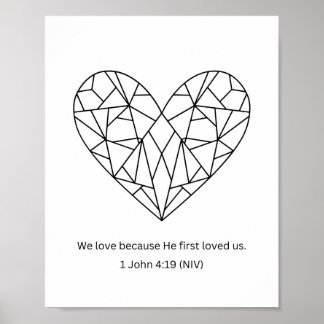 He First Loved Us Mosaic Heart Colouring Page  Poster