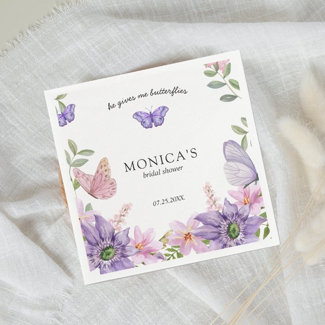 He gives her butterflies Bridal Shower Elegant Napkin (he gives her butterflies bridal shower napkins)