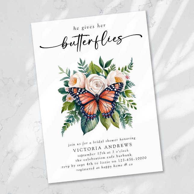 He Gives Her Butterflies Bridal Shower Invitation (Creator Uploaded)