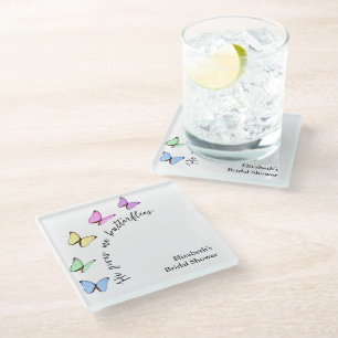 He Gives Me Butterflies Bridal Shower Glass Coaster