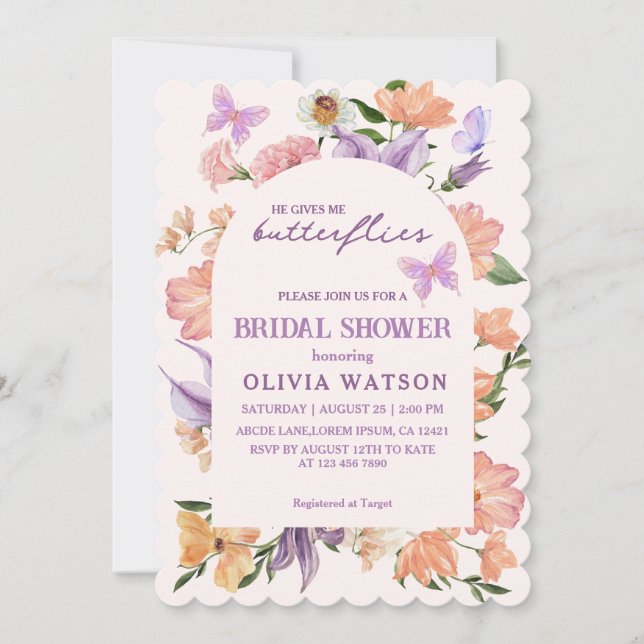 He gives me Butterflies Bridal Shower Invitation (Front)