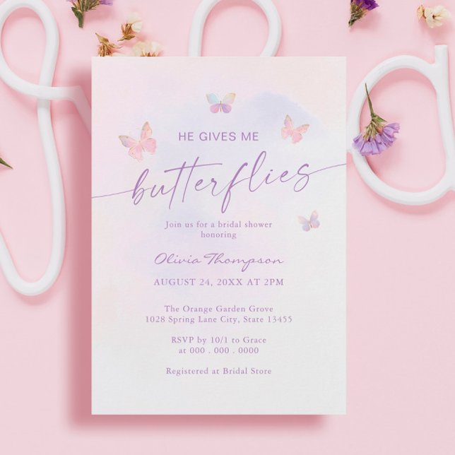 He Gives Me Butterflies Bridal Shower Invitation (Creator Uploaded)