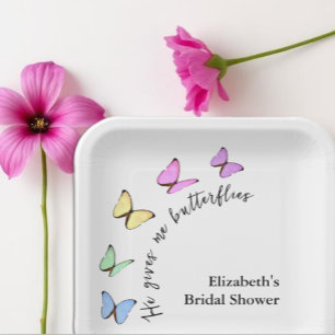 He Gives Me Butterflies Bridal Shower Paper Plate