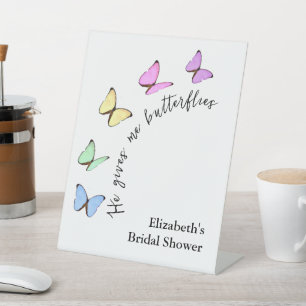 He Gives Me Butterflies Bridal Shower Pedestal Sign