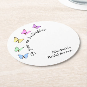 He Gives Me Butterflies Bridal Shower Round Paper Coaster