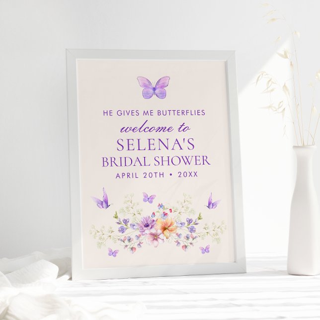 He Gives Me Butterflies Bridal Shower Welcome Sign (Creator Uploaded)