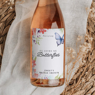 He Gives Me Butterflies Bridal Shower Wine Label