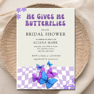 He gives me butterflies chequered  Bridal Shower  Invitation