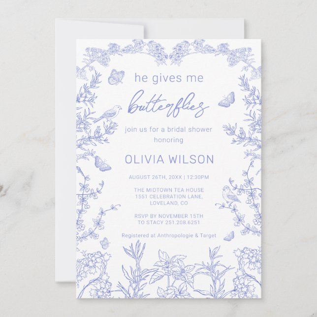 He Gives Me Butterflies Chinoiserie Bridal Shower Invitation (Front)