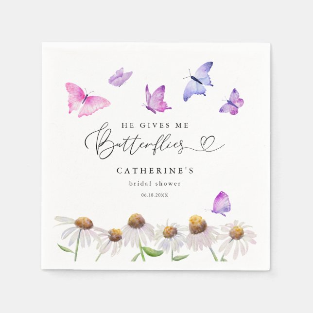 He Gives Me Butterflies Elegant Bridal Shower  Napkin (Front)