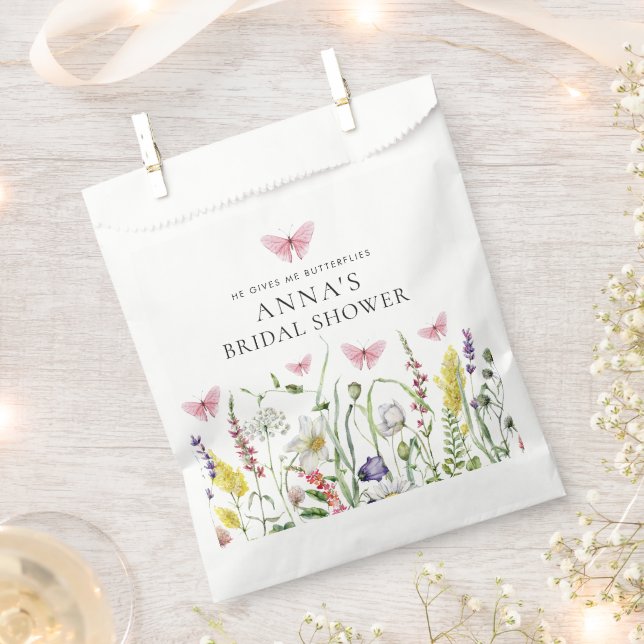 He Gives Me Butterflies Flowers Bridal Shower Favour Bag (Clipped)