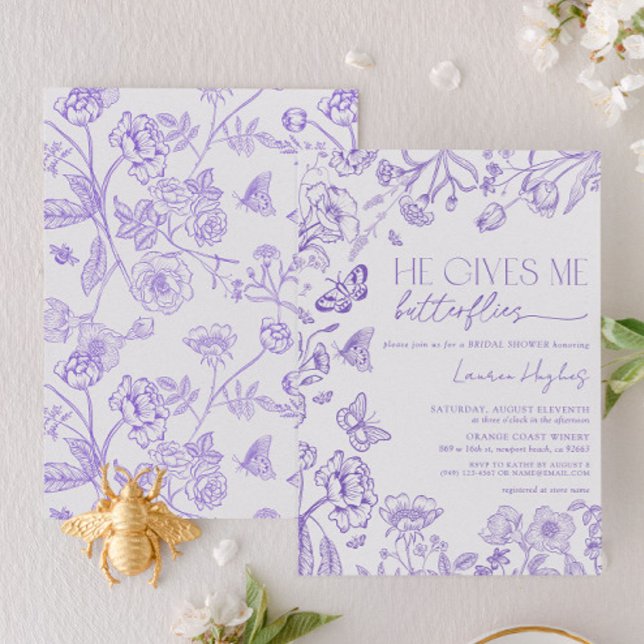 He Gives Me Butterflies Lavender Vintage Shower Invitation (Creator Uploaded)