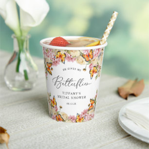 He Gives Me Butterflies Peonies Bridal Shower Paper Cups