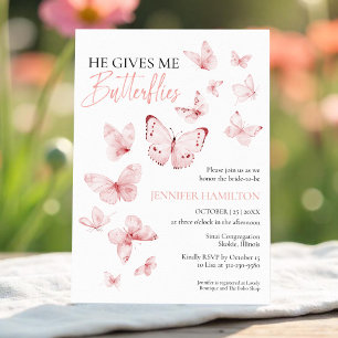 He Gives Me Butterflies Pink Blush Bridal Shower  Invitation