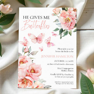He Gives Me Butterflies Pink Blush Bridal Shower  Invitation