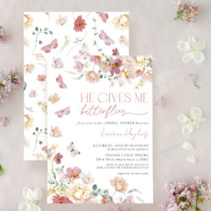 He Gives Me Butterflies Pink Floral Bridal Shower Invitation