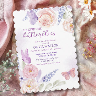 He gives me butterflies Purple Bridal Shower  Invitation