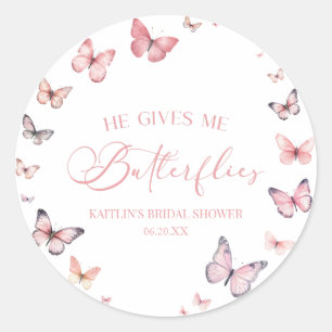 He Gives Me Butterflies Soft Pink Bridal Shower  Classic Round Sticker