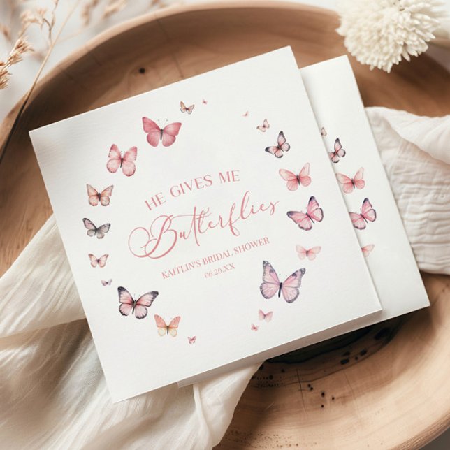 He Gives Me Butterflies Soft Pink Bridal Shower  Napkin (Creator Uploaded)