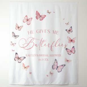 He Gives Me Butterflies Soft Pink Bridal Shower  Tapestry