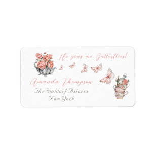 He Gives Me Butterflies Tea Floral Bridal Shower Label