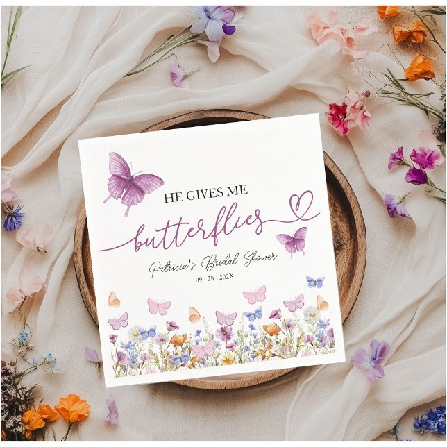 He Gives Me Butterflies Wildflower Bridal Shower  Napkin (Creator Uploaded)