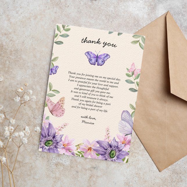 He gives me butterflies Wildflowers Bridal Shower Thank You Card (He gives her butterflies bridal shower thank you card)