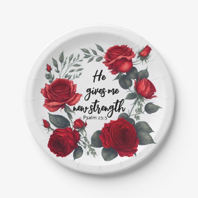 He Gives Me New Strength Paper Plate (Front)