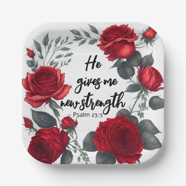 He Gives Me New Strength Paper Plate (Front)