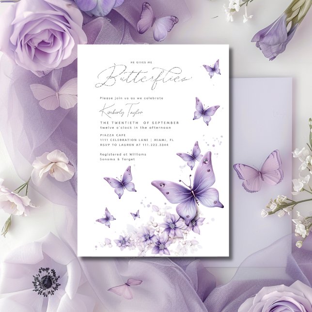 He Gives Me Purple Butterflies Bridal Shower Invitation (He Gives Me Purple Butterflies Bridal Shower Invitation)
