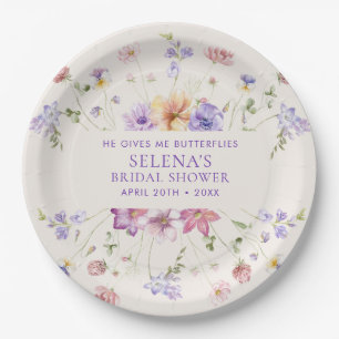 He Gives Me Purple Butterflies Bridal Shower Paper Plate