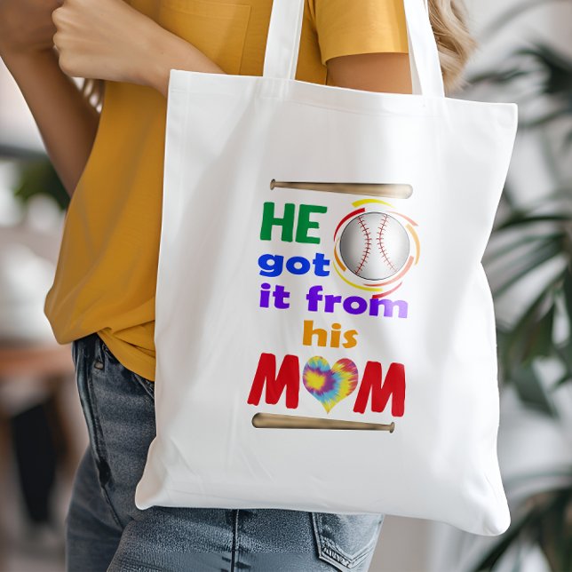 He Got It From His Mum, Baseball Mama Sports Tote Bag (He Got It From His Mom Tote Bag)
