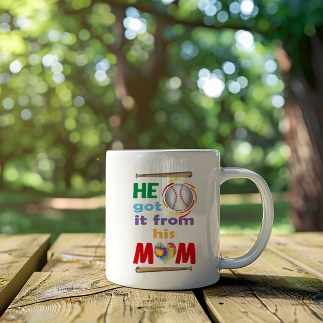 He Got It From His Mum, Baseball Sport Saying Two-Tone Coffee Mug (He Got It From His Mom Mug)