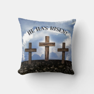 He Has Risen 3 Rugged Crosses Cushion