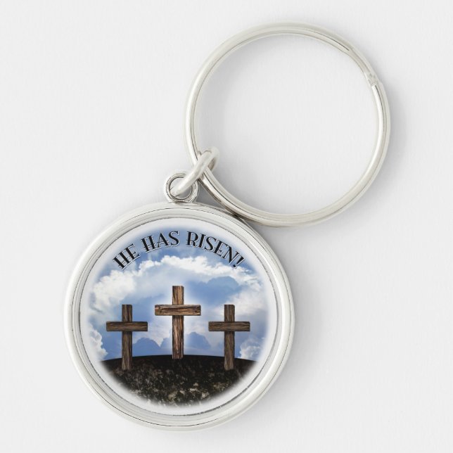 He Has Risen 3 Rugged Crosses Key Ring (Front)