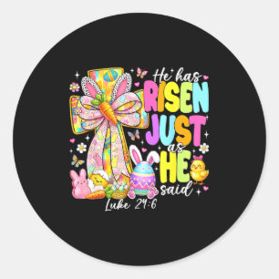 He has risen as he said bunny cross easter jesus classic round sticker