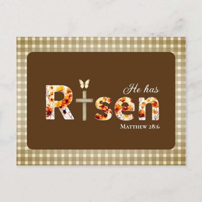 He has RISEN Bible Verse Brown Religious Easter  Postcard (Front)